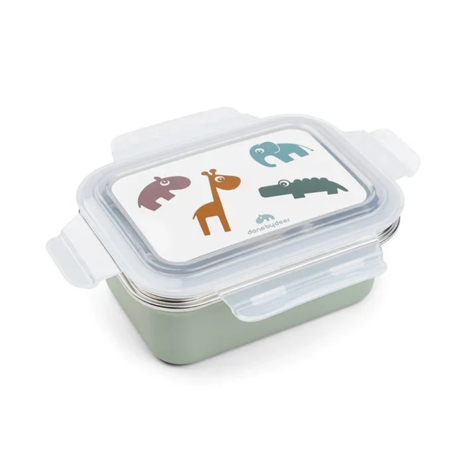Caja de metal para almuerzo Deer Friends verde